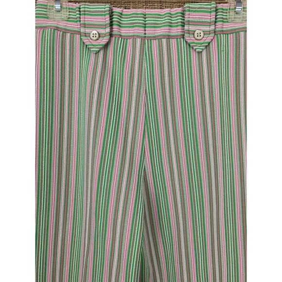 Vintage 1970s MOD Green Pink Pull On Bell Bottom Trouser Polyester Pants Sz S - Picture 3 of 7